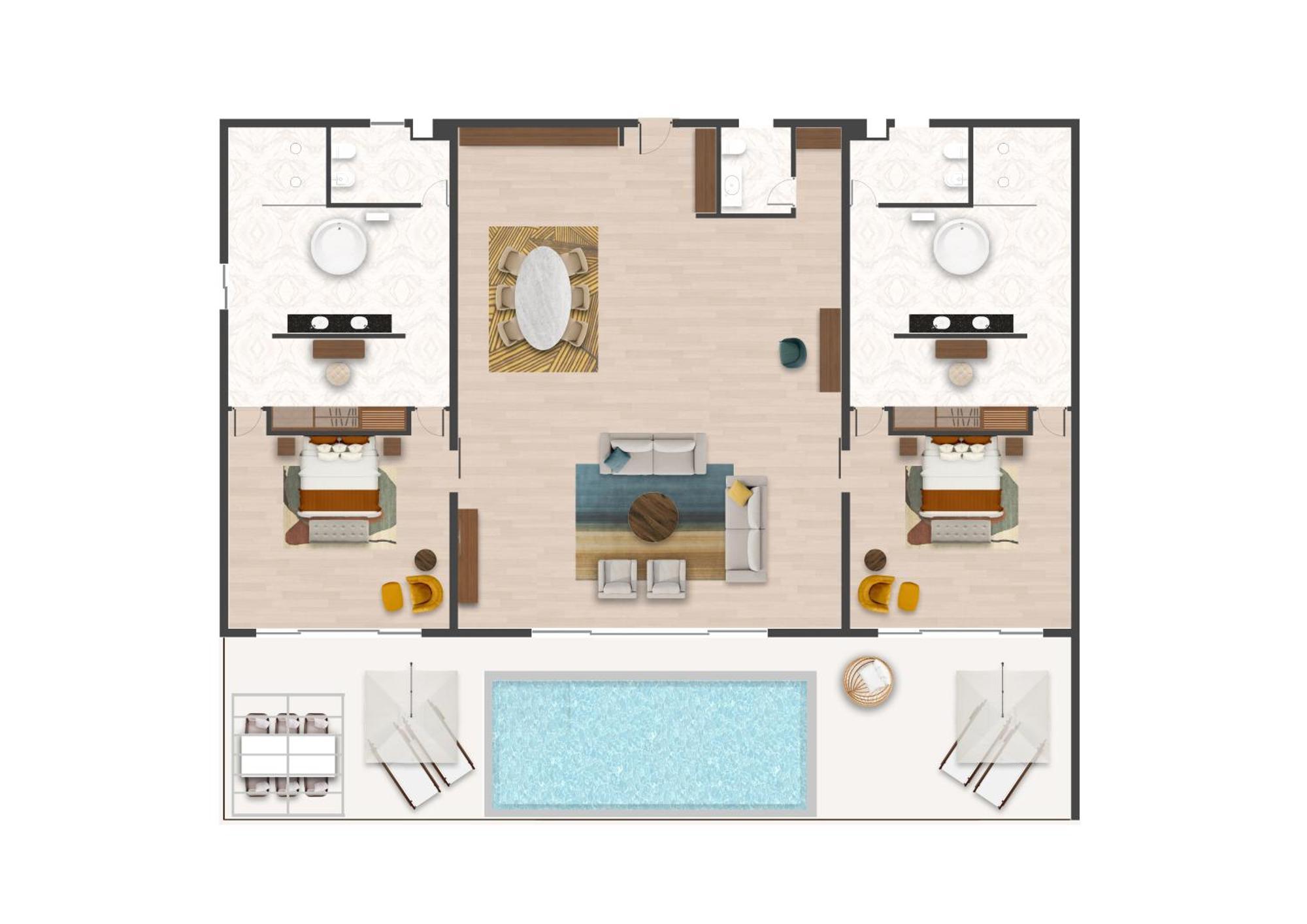 The Mora Zanzibar Hotel Matemwe  Bagian luar foto A floor plan of a two-bedroom villa